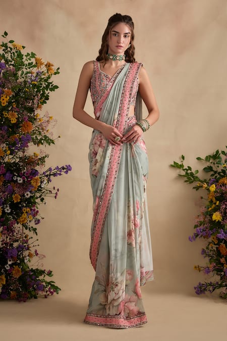 Kalista Jiveeka Floral Pattern Pre-Draped Saree Set 