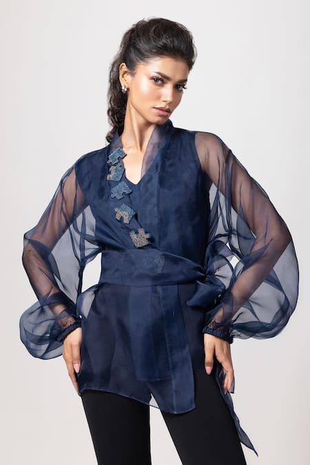 Label Shristi Chetani Embroidered Placket Sheer Top 