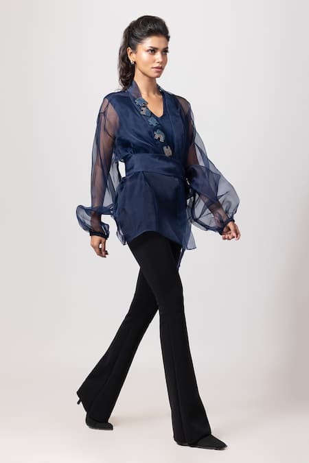 Label Shristi Chetani Embroidered Placket Sheer Top 