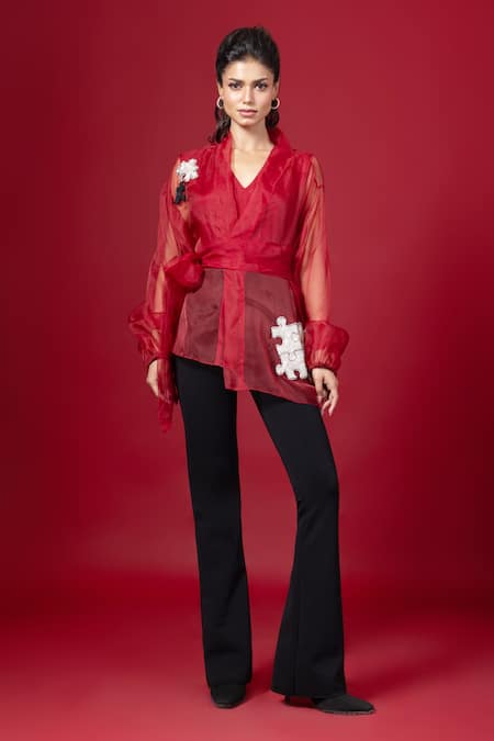 Label Shristi Chetani Puzzle Patch Work Sheer Top 