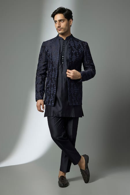 SALIL BHATIA Silk Chanderi Embellished Sherwani Set 