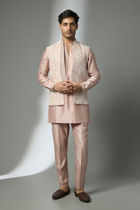 SALIL BHATIA Pearl Embellished Bundi & Kurta Set 