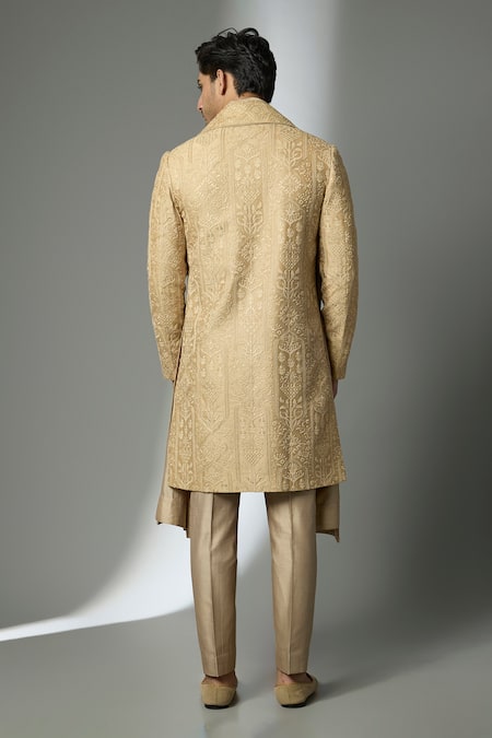 SALIL BHATIA Zari Embroidered Silk Chanderi Sherwani Set 