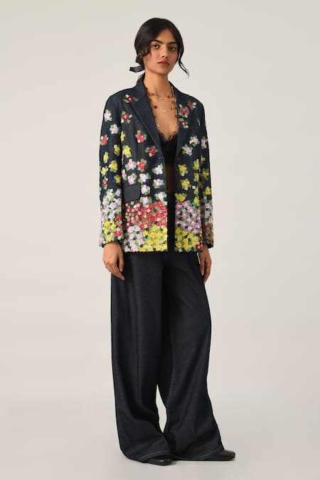 Buy_Payal Pratap_Blue Denim Embroidery Collared Sogdiana Jacket _Online_at_Aza_Fashions