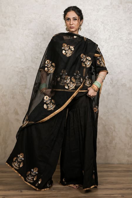 Gulabo Jaipur Mita Hand Embroidered Raw Silk Top Gharara Set 