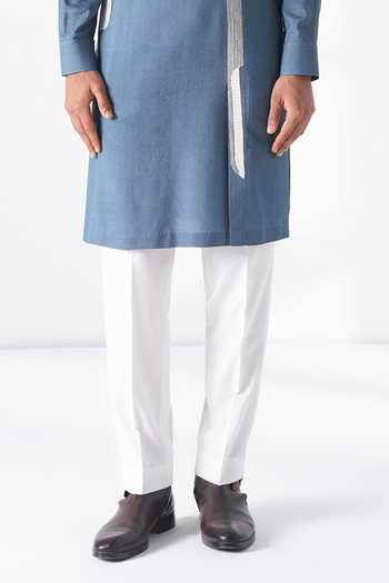 Dhruv Vaish_Blue Silk, Cotton Embroidery Kurta Set _at_Aza_Fashions