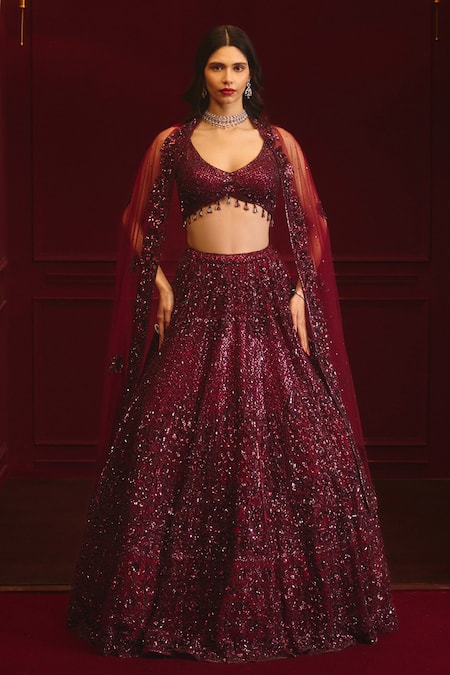 Angad Singh Crimson Ascension Embroidered Lehenga Set 
