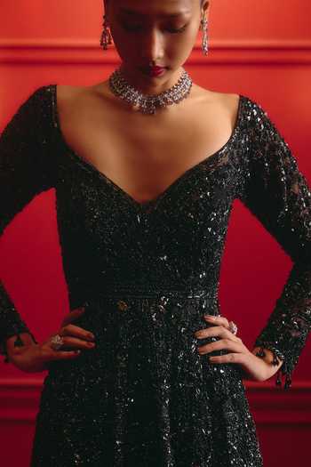 Shop_ANGAD SINGH_Black Net Sequins Sweetheart Neck The Onyx Verdict Embroidered Gown _Online_at_Aza_Fashions