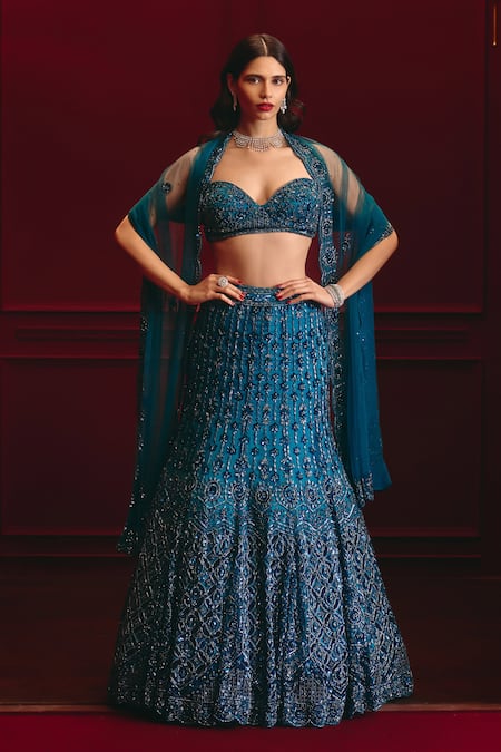 Angad Singh Plume Of The Regent Net Lehenga Set