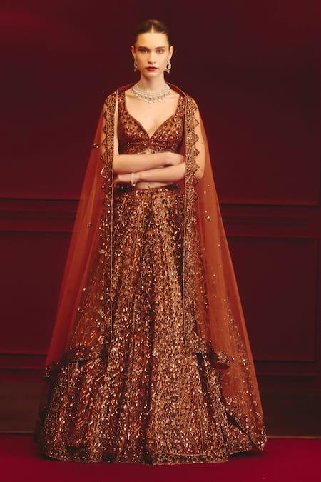Angad Singh Carob Majesty Embroidered Lehenga Set 