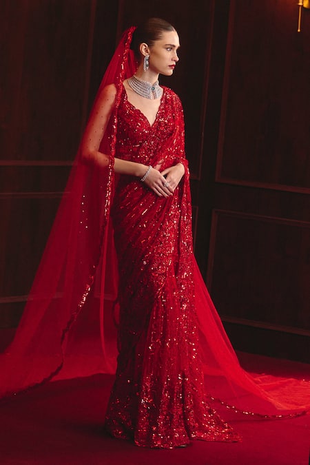 Angad Singh The Sovereign Flame Embroidered Saree Set 