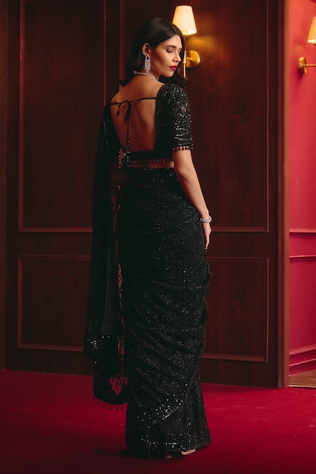 Angad Singh Obsidian Court Embroidered Saree Set 