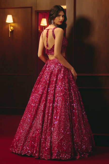 Angad Singh Rose Imperium Net Lehenga Set 