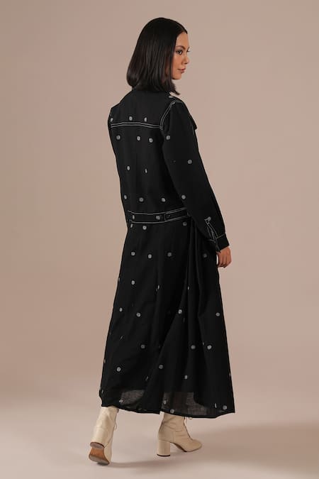 Indigo Dreams Handwoven Jamdani Cotton Dress & Jacket Set 