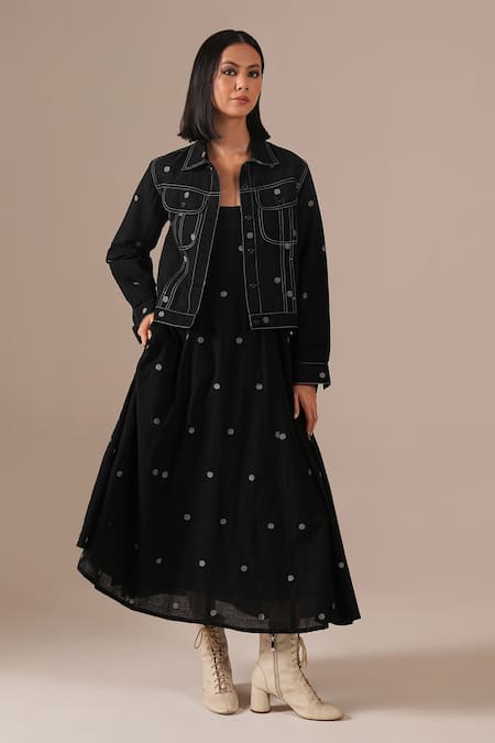 Indigo Dreams Handwoven Jamdani Cotton Dress & Jacket Set 