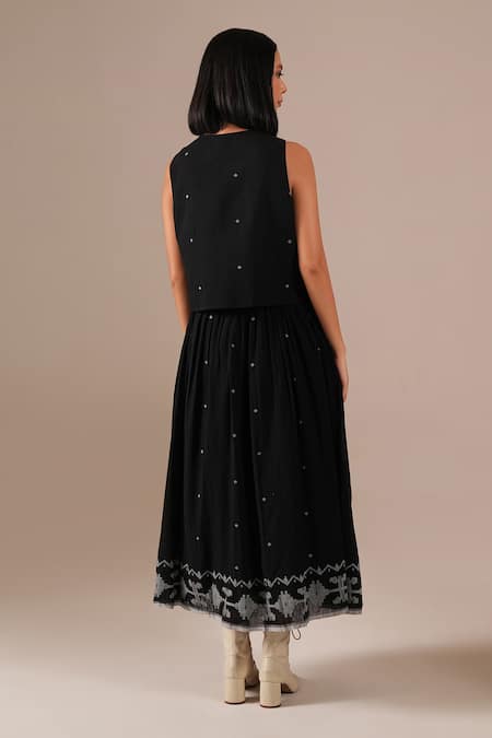 Indigo Dreams Jamdani Dress & Waistcoat Set 