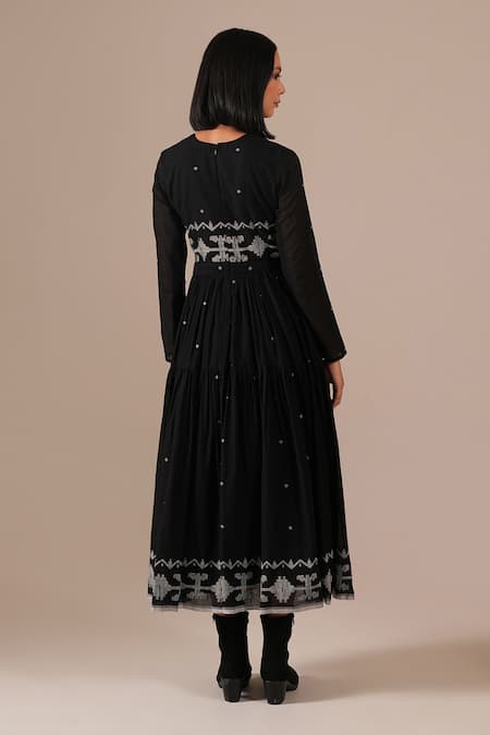 Indigo Dreams Handwoven Jamdani Cotton Midi Dress 