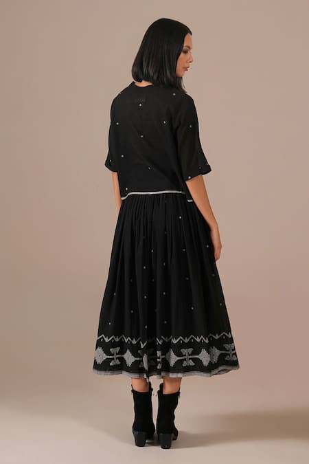 Indigo Dreams Handwoven Jamdani Cotton Top & Skirt Set 