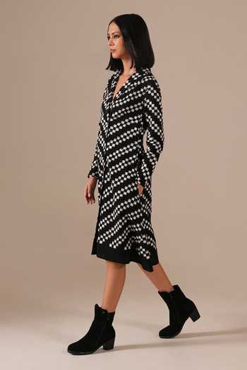 Indigo Dreams Black Cotton Shawl Neck Handwoven Double Ikat Dress Online at Aza Fashions Indigo Dreams_Black Cotton Shawl Neck Handwoven Double Ikat Dress _Online_at_Aza_Fashions