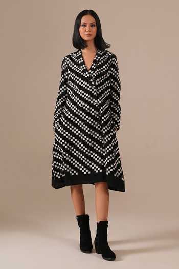 Buy Indigo Dreams Black Cotton Shawl Neck Handwoven Double Ikat Dress Online at Aza Fashions Buy_Indigo Dreams_Black Cotton Shawl Neck Handwoven Double Ikat Dress _Online_at_Aza_Fashions