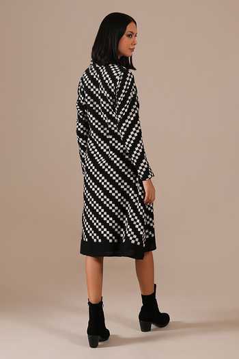 Indigo Dreams Black Cotton Shawl Neck Handwoven Double Ikat Dress at Aza Fashions Indigo Dreams_Black Cotton Shawl Neck Handwoven Double Ikat Dress _at_Aza_Fashions