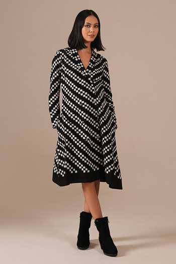 Buy Indigo Dreams Black Cotton Shawl Neck Handwoven Double Ikat Dress Buy_Indigo Dreams_Black Cotton Shawl Neck Handwoven Double Ikat Dress
