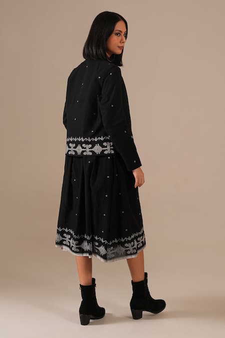 Indigo Dreams Handwoven Jamdani Dress With Jacket 