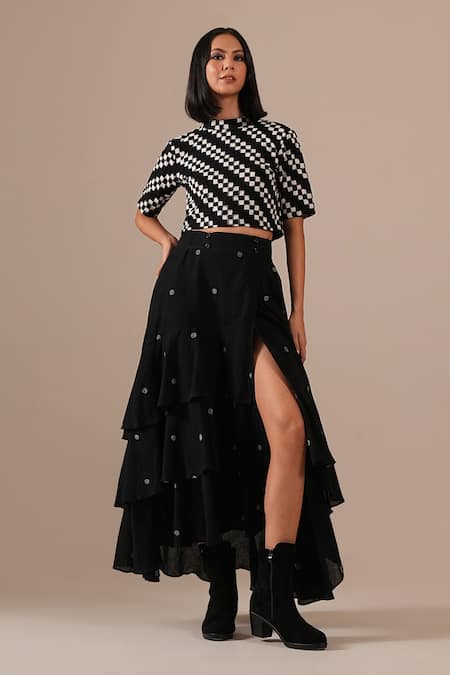 Indigo Dreams Handwoven Jamdani Top & Skirt Set 