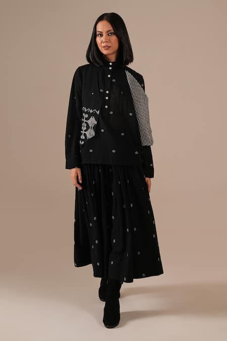 Indigo Dreams Handwoven Jamdani Waistcoat & Skirt Set 