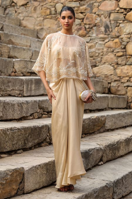 Label Niti Bothra Zardozi Embroidered Cape Skirt Set 