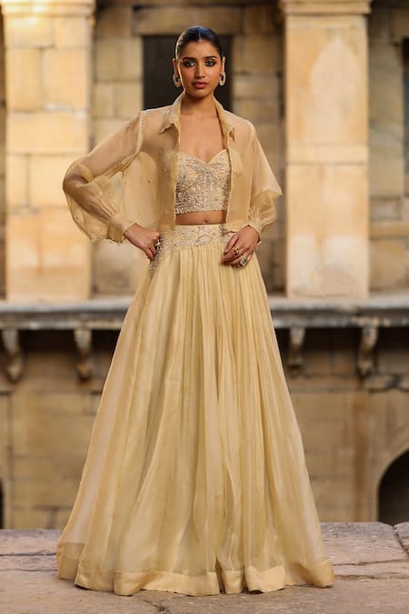 Label Niti Bothra Pearl Embroidered Jacket Lehenga Set 