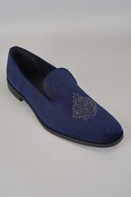 SALIL BHATIA Midnight Blue Velvet Hand Embroidered Loafers 