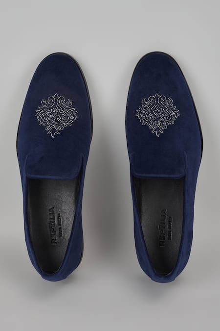 SALIL BHATIA Midnight Blue Velvet Hand Embroidered Loafers 