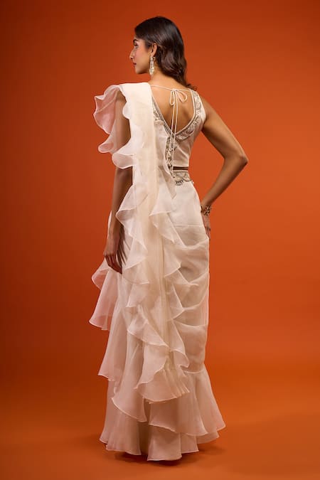 Prisho Pre-Draped Ruffle Saree Set 