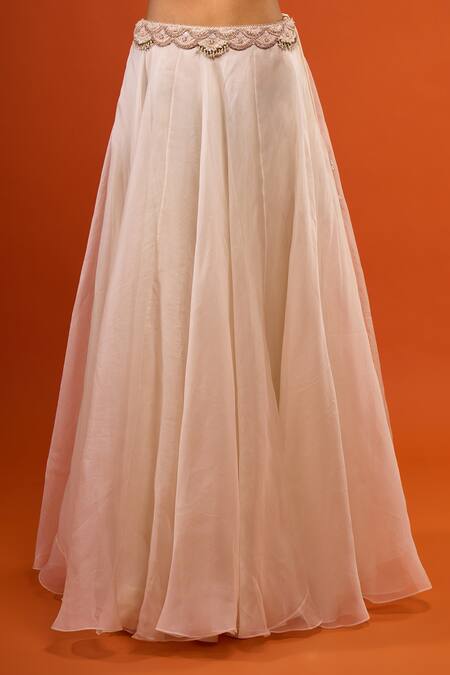 Buy_Prisho_Ivory Embroidery Round , Open Resham Work Jacket Lehenga Set _Online_at_Aza_Fashions