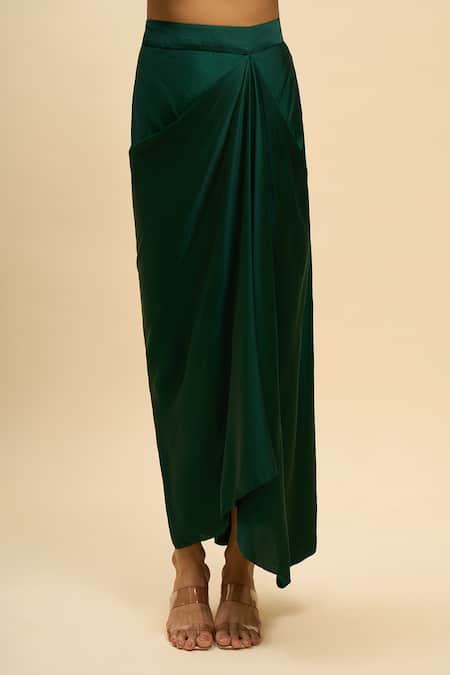 Prisho_Green Embroidery Sweetheart Neck Geometric Work Cape Skirt Set _at_Aza_Fashions