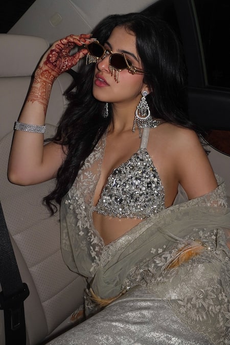 Buy_Dilnaz_Gold Satin, Polyester Stones, Crystals, Faux Imitation Encrusted Bikini Top _Online_at_Aza_Fashions