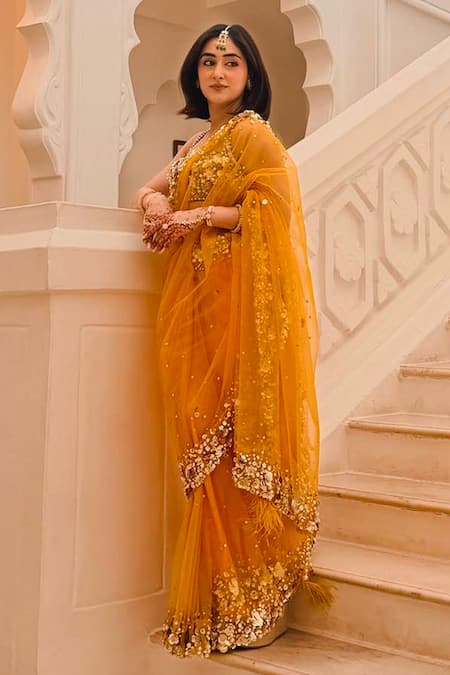 Dilnaz Yellow Satin, Net, Polyester Sequins Embroidered Saree Online at Aza Fashions Dilnaz_Yellow Satin, Net, Polyester Sequins Embroidered Saree _Online_at_Aza_Fashions