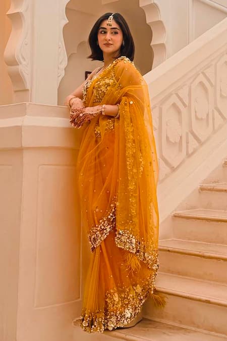 Dilnaz_Purple Satin, Net Embroidery, Sequins Embellished Blouse _Online_at_Aza_Fashions