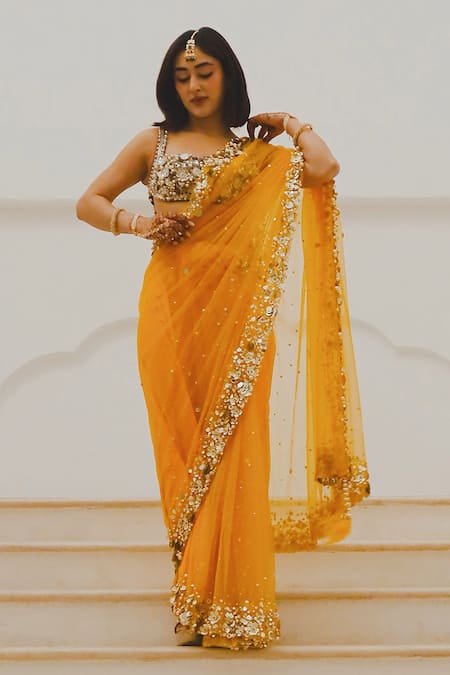 Shop_Dilnaz_Purple Satin, Net Embroidery, Sequins Embellished Blouse _Online_at_Aza_Fashions