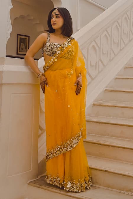 Shop_Dilnaz_Purple Satin, Net Embroidery, Sequins Embellished Blouse 