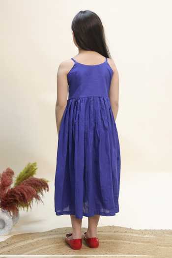 Kalp Blue Cotton Zari Indigo Petal Sundress With Jacket Online at Aza Fashions Kalp_Blue Cotton Zari Indigo Petal Sundress With Jacket _Online_at_Aza_Fashions