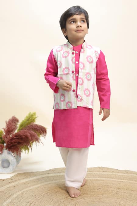 Kalp Blush Blossom Print Bundi & Kurta Set 