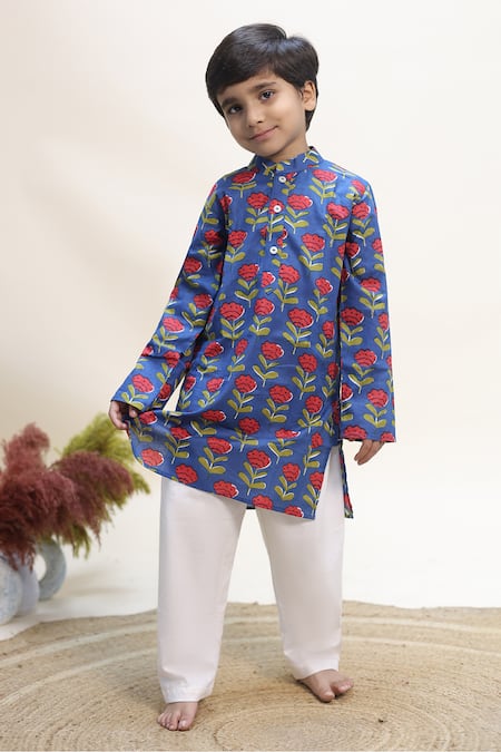 Kalp Cobalt Clover Print Cotton Kurta & Pant Set 