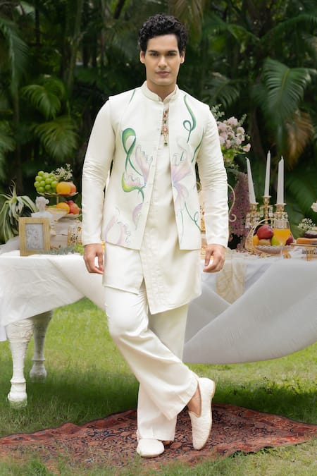 PAARSH Chivar Pattern Bundi Kurta Set 