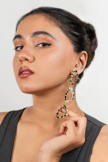 Buy_Bauble Bazaar_Black Catwalk Echo Dangler Earrings _Online_at_Aza_Fashions
