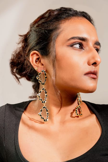 Bauble Bazaar_Black Catwalk Echo Dangler Earrings _at_Aza_Fashions