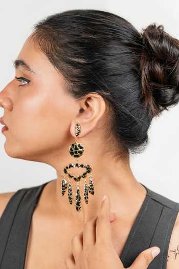 Bauble Bazaar_Black Sassy Scratch Statement Earrings _at_Aza_Fashions