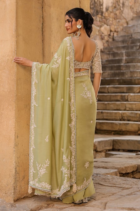 Label Niti Bothra Resham Border Embroidered Saree Set 