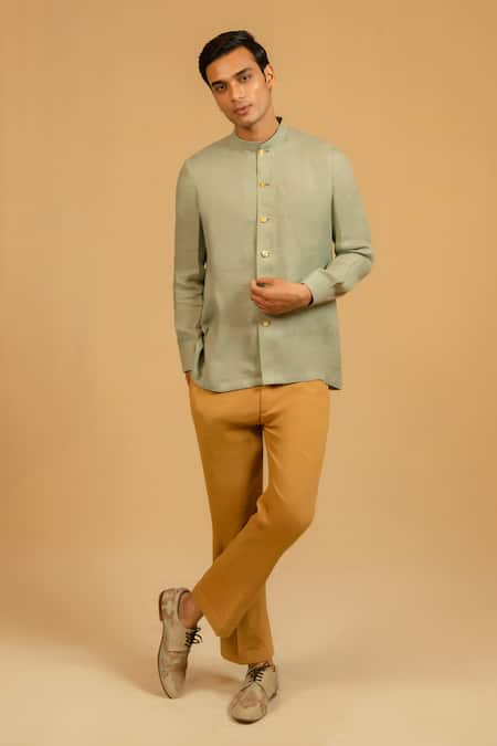 Gaurav katta Linen Embroidered Bandhgala